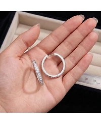 Sterling Silver White Gold and 14K Gold Plated Cubic Zirconia Hoop Earrings