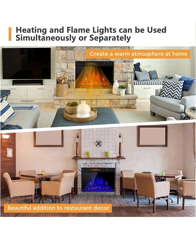 Gymax 28'' Electric Fireplace Recessed 900/1350W Fireplace Heater with Remote Control