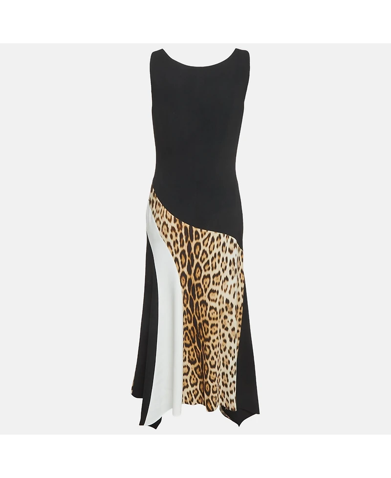Pre-Owned Roberto Cavalli Women's Print Stretch Crepe Asymmetric Maxi Dress