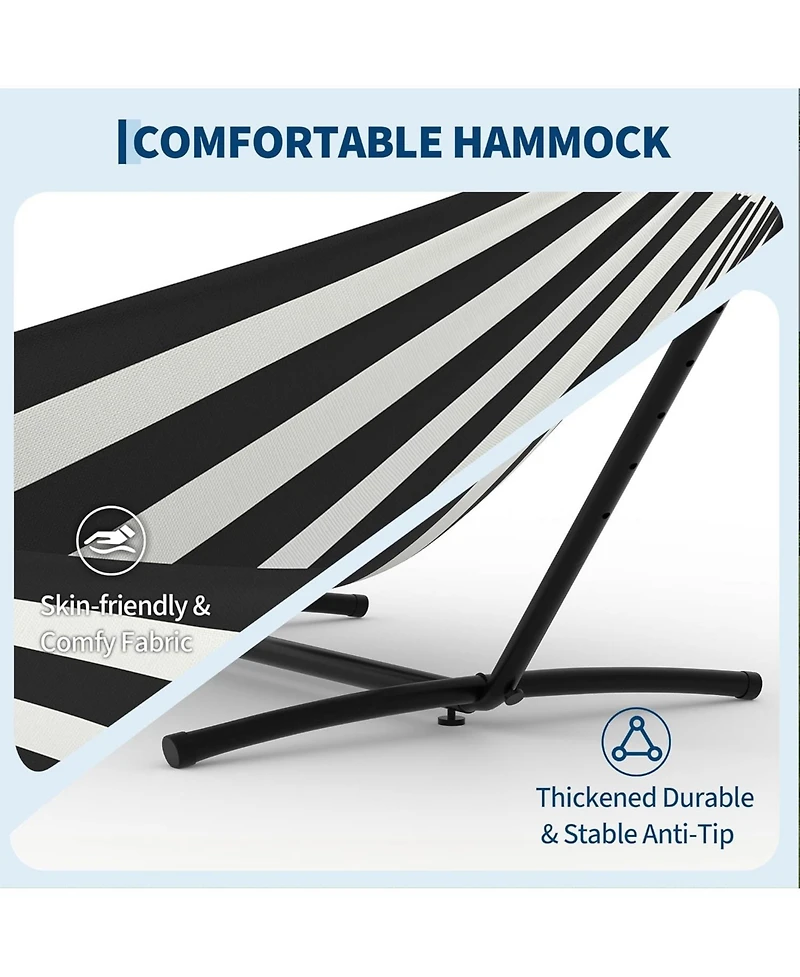 gaomon Double Hammock with Stand, 2 Person Cotton Rope Design, Includes Reversible Quilted Pad and Pillow, Hardwood Spreader Bars for Backyard Patio