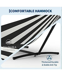 gaomon Double Hammock with Stand, 2 Person Cotton Rope Design, Includes Reversible Quilted Pad and Pillow, Hardwood Spreader Bars for Backyard Patio