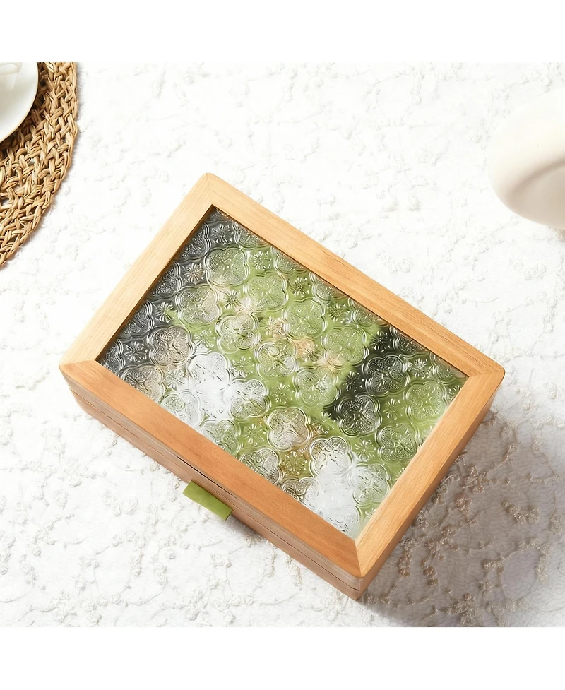 Yigii Solid Cherry Wood 2-Layer Jewelry Organizer with Glass Lid