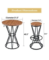 Rainsken Bar Table and Chair Set for 2 - 31.5" Wood Grain Mdf Tabletop with Black Metal Frame, Industrial Style Counter Combination