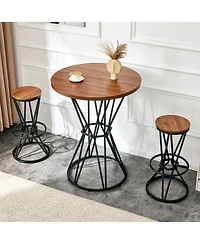Rainsken Bar Table and Chair Set for 2 - 31.5" Wood Grain Mdf Tabletop with Black Metal Frame, Industrial Style Counter Combination