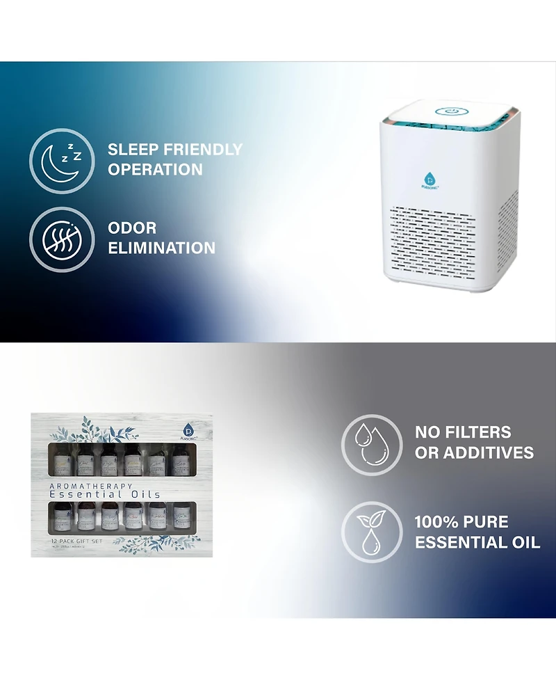 Pursonic Clean Air and Aromatherapy Bundle - True Hepa Air Purifier with 12 Essential Oils