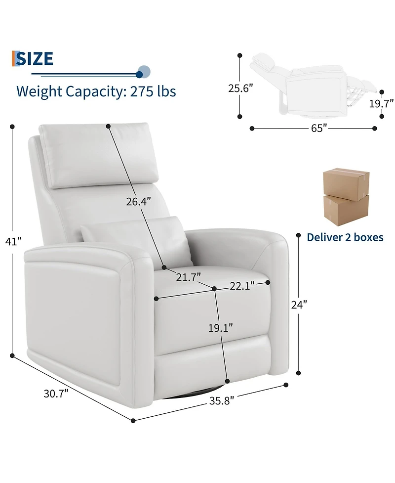 gaomon Manual Reclinder, 360degree(s) Swivel Rocking Glider Reclinder Chair, Soft Faux Leather Upholstered Sofa Chair