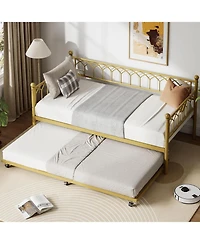 gaomon Twin Daybed with Trundle, Day Bed with Charging Station And Led Lights, Metal Sofa Bed Frame with Pull Out Trundle
