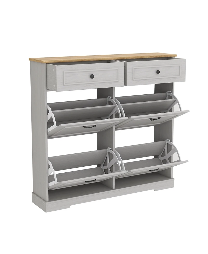 sumyeg Storage Cabinet with 2 Drawers Shoe 4 Flip-Drawers and Adjustable Shelf