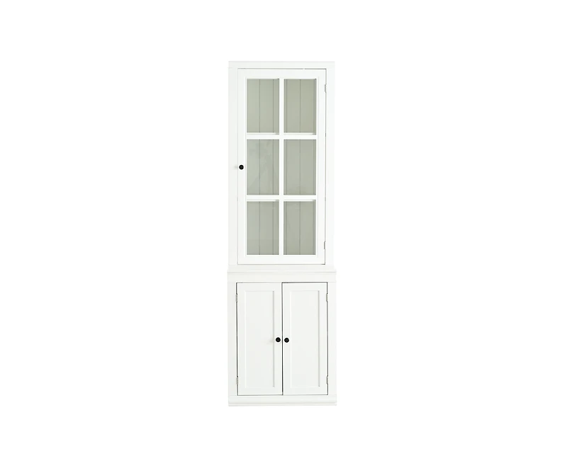 sumyeg 75.25" Tall Freestanding Pantry Cabinet with Glass Door & Lattice Window, Farmhouse Display Cabinets with Storage
