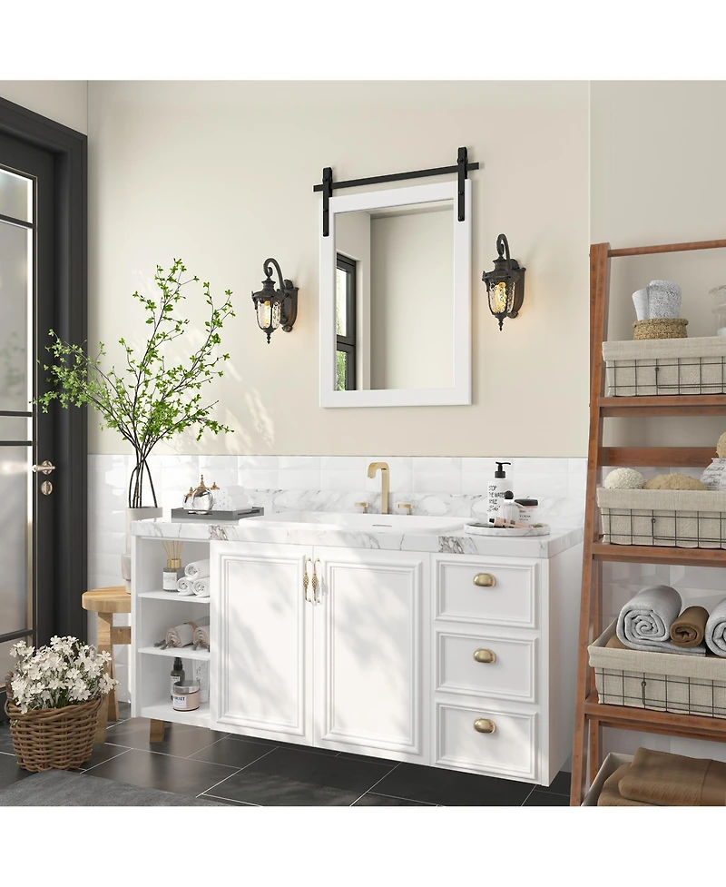 Lovmor Farmhouse 22 Inches W x 30 Inches H Rectangle Framed Wall Bathroom Vanity Mirror Accent Mirror