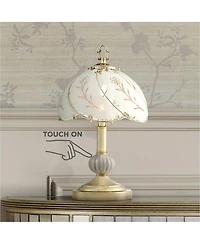 Regency Hill Traditional Accent Table Lamp 15" High Set of 2 Polished Brass Etched Glass Shade Touch On Off Bedroom House Bedside