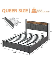 gaomon Queen Upholstered Bed with Storage Headboard, 2 Drawers