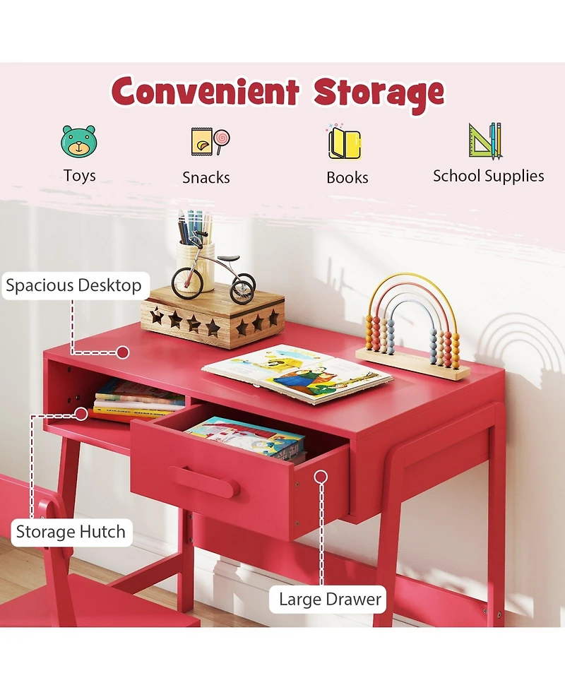 Slickblue Kids Writing Desk Chair Set with Storage Drawer and Hutch