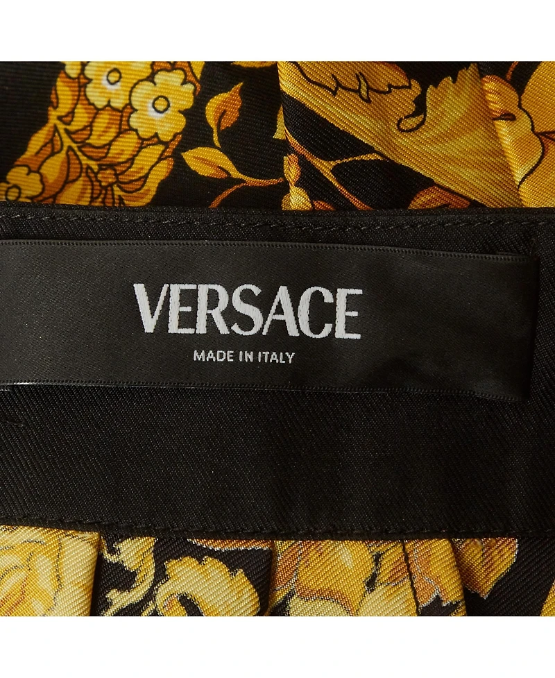 Pre-Owned Versace Women's Black Barocco Print Silk Pleated Mini Skirt