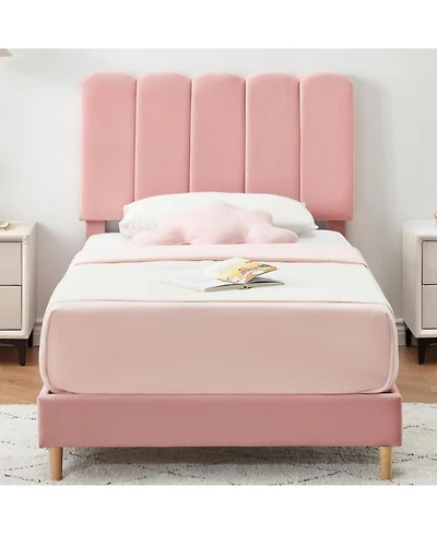 gaomon Twin Upholstered Bed, Crystal Tufted Wave Headboard