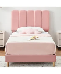 gaomon Twin Upholstered Bed, Crystal Tufted Wave Headboard