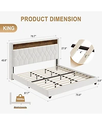 gaomon King Upholstered Bed with Led And Charging Station