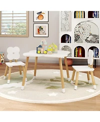 Slickblue Flower Design Kids Table and Chair Set with Wooden Legs