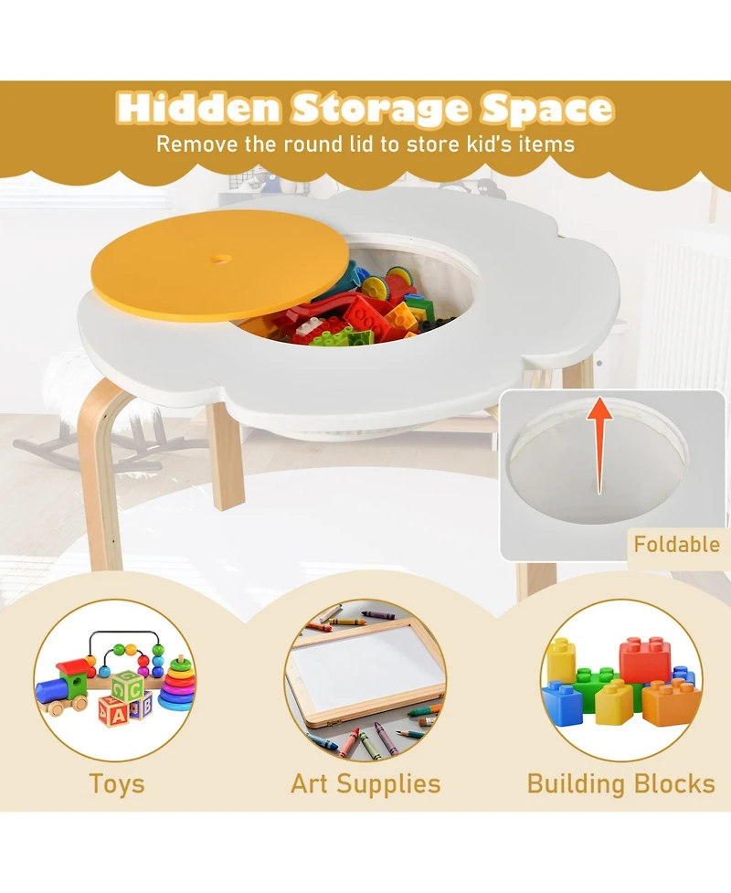 Slickblue Flower Shape Children Play Table Set with Chairs and Stools Wood