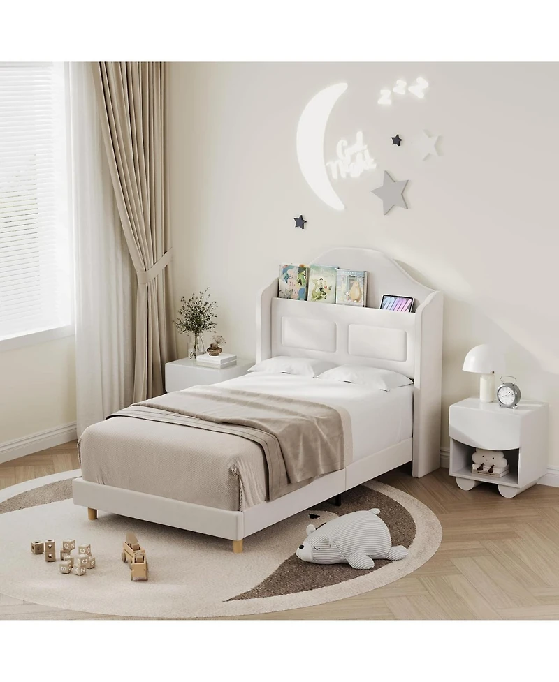 gaomon Velvet Platform Bed with Wingback And Led