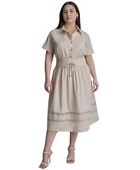 Dkny Plus Short-Sleeve Smocked Shirt Dress