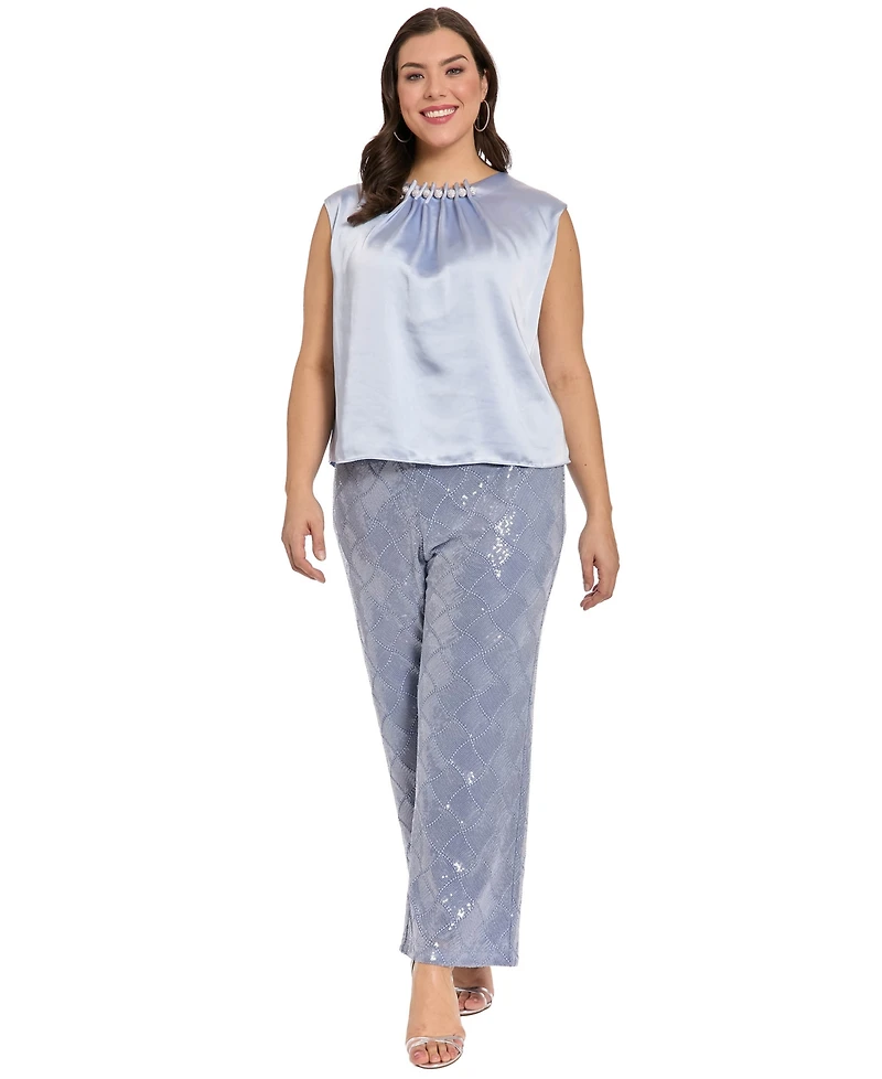 Muse Plus Tucked Beaded Crew Neck Top