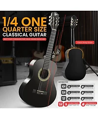 Pyle Beginner Acoustic Guitar Kit, 30" 1/4 Junior Size All-Wood Guitar for Kids & Adults, Easy-Play Design, Black Matte Finish