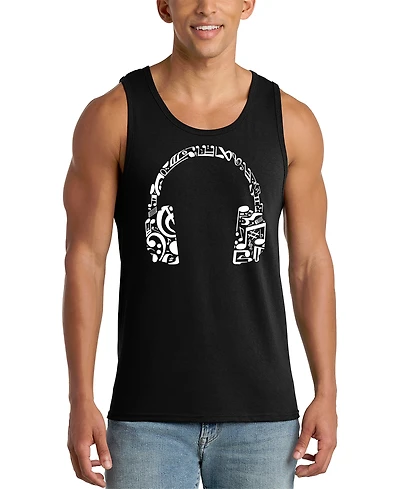 La Pop Art Men's Headphones Music Word Graphic Tank Top