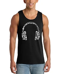 La Pop Art Men's Headphones Music Word Graphic Tank Top