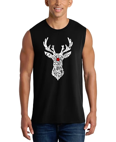 La Pop Art Men's Reindeer Christmas Word Graphic Tank Top