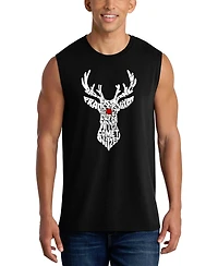La Pop Art Men's Reindeer Christmas Word Graphic Tank Top