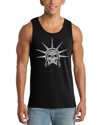 La Pop Art Men's Skull Statue Liberty Crown Spikes Word Graphic Tank Top