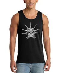La Pop Art Men's Skull Statue Liberty Crown Spikes Word Graphic Tank Top