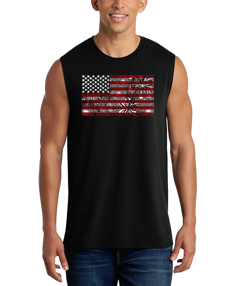 La Pop Art Men's American Flag Fireworks Tank Top