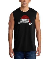 La Pop Art Men's Peeking Cat With A Santa Hat Graphic Tank Top
