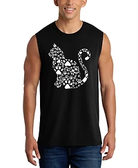 La Pop Art Men's Cat Silhouette Heart Pattern Word Graphic Tank Top