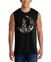La Pop Art Men's Moon and Cat Typography Graphic Tank Top