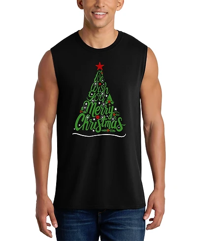 La Pop Art Men's Merry Christmas Tree Script Typography Graphic Tank Top