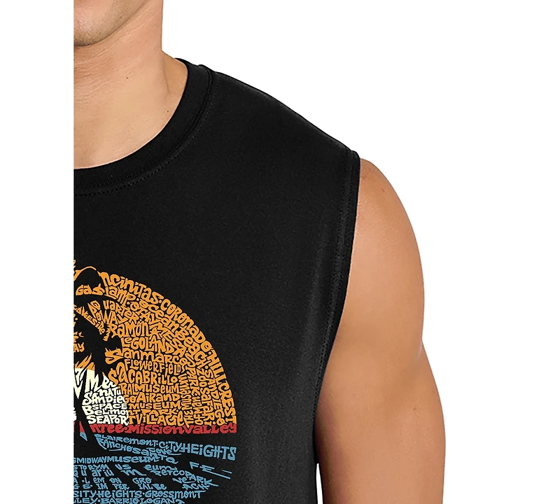 La Pop Art Men's San Diego California Sunset Palm Tree Graphic Tank Top