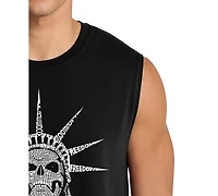 La Pop Art Men's Statue of Liberty Skull Crown Word Graphic Tank Top