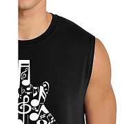 La Pop Art Men's Music Notes Circular Pattern Word Graphic Tank Top