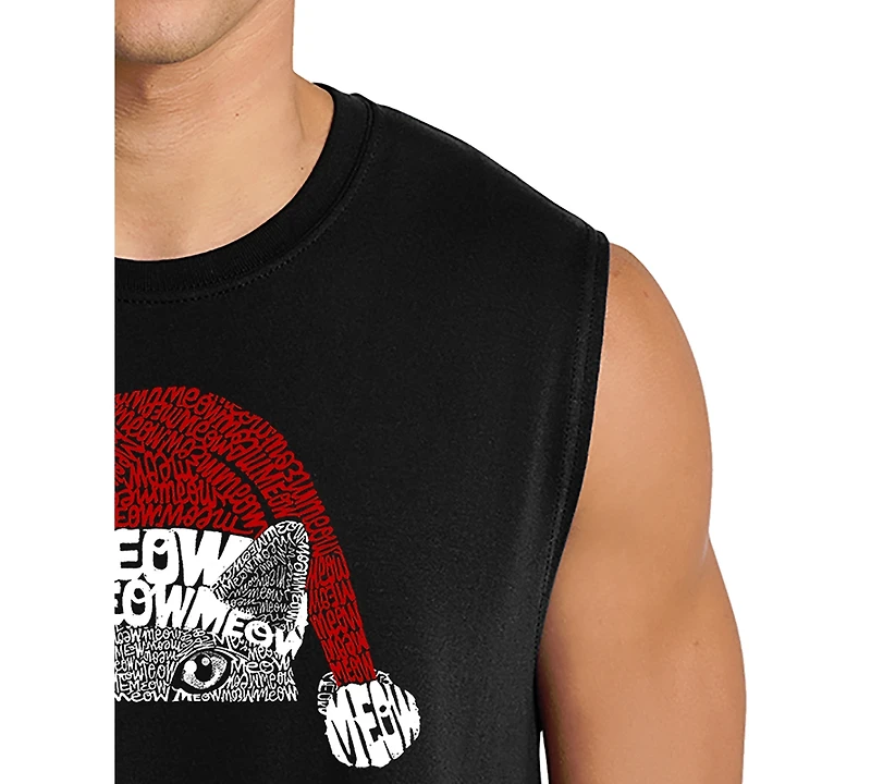 La Pop Art Men's Peeking Cat With A Santa Hat Graphic Tank Top