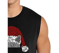 La Pop Art Men's Peeking Cat With A Santa Hat Graphic Tank Top
