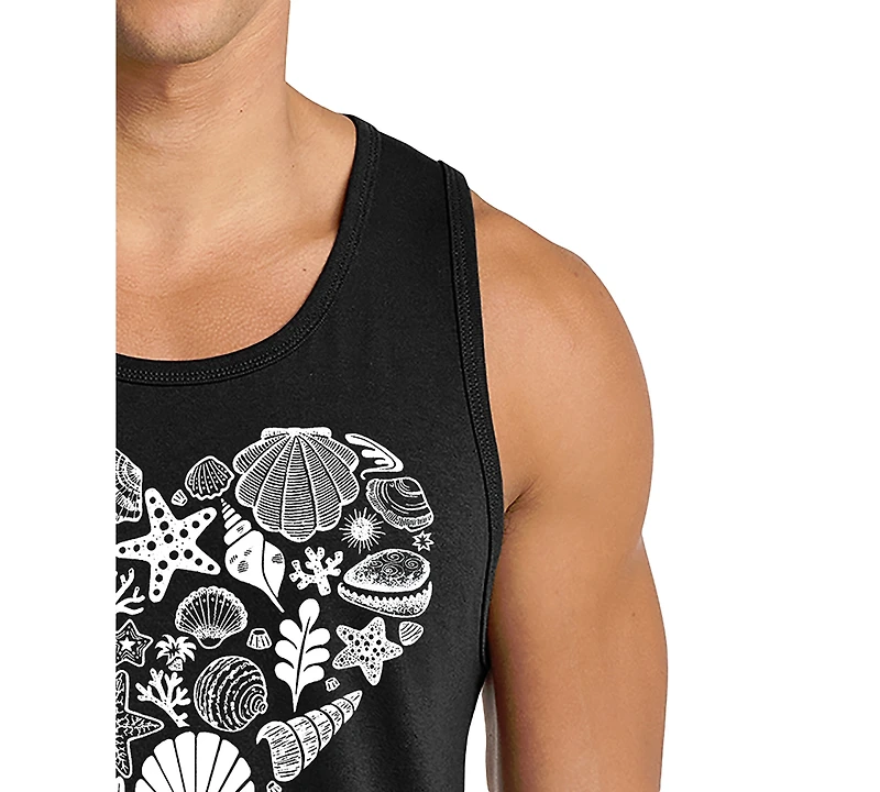 La Pop Art Men's Sea Shell Heart Print Tank Top