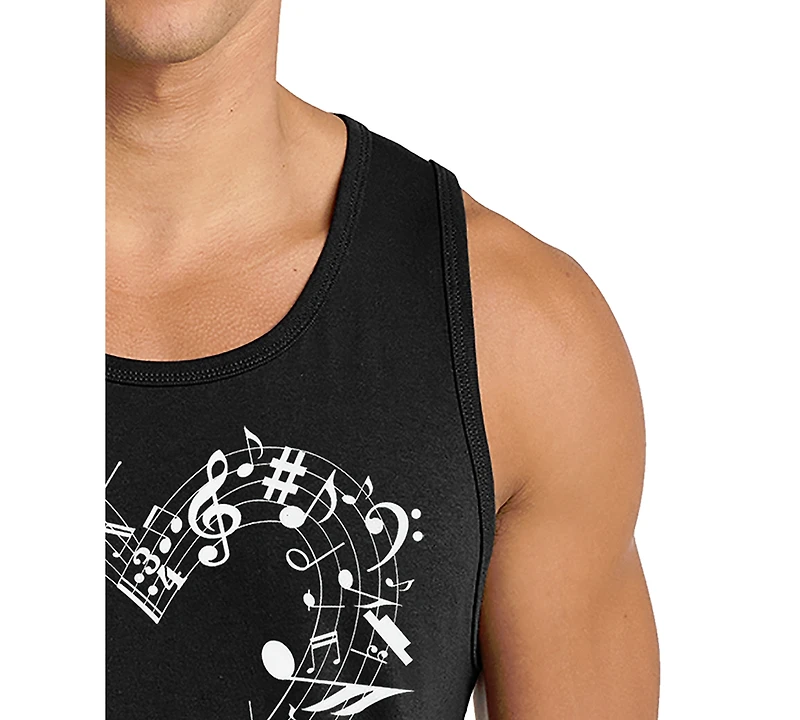 La Pop Art Men's Music Notes Heart Word Tank Top