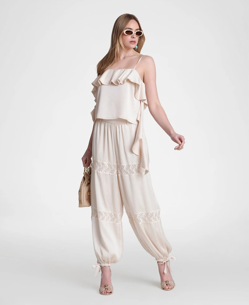 Avec Les Filles Women's Lace Combo Balloon Pants