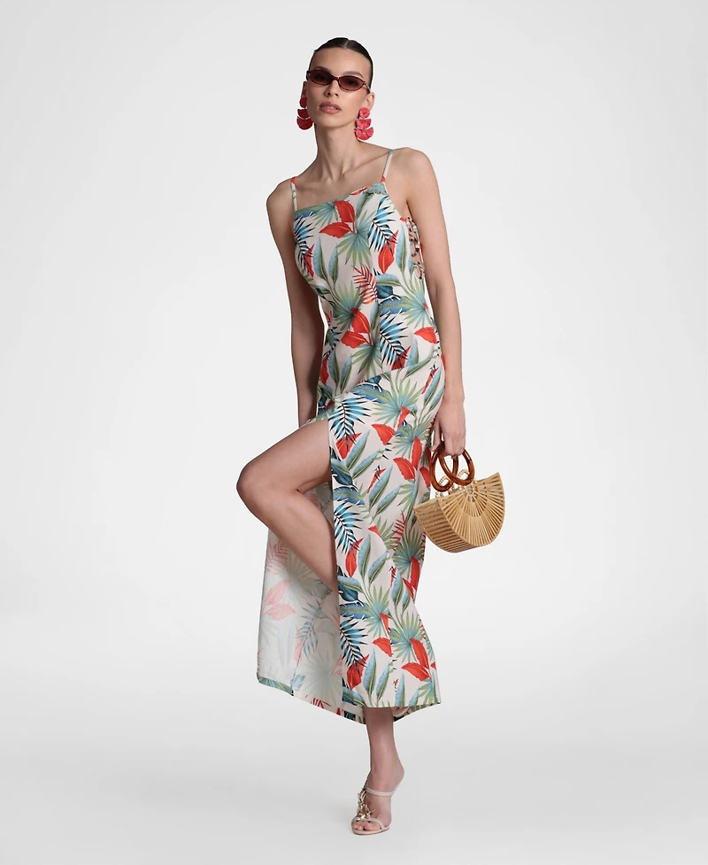 Avec Les Filles Women's Linen-Blend Maxi Slit Front Dress