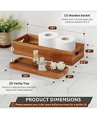 Yigii Acacia Wood Bathroom Storage Set Toilet Tank And Vanity Trays