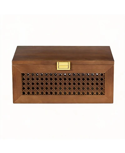 Yigii large Rattan Storage Box with Lid for Keepsakes and Accessories