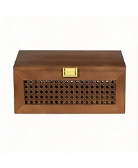 Yigii large Rattan Storage Box with Lid for Keepsakes and Accessories